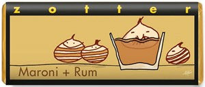 Zoefer Maroni + Rum cat food packaging with two cats and a bowl on a beige background