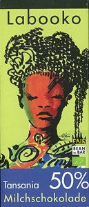Chocolate bar packaging with a woman's face and 'Labooko' branding